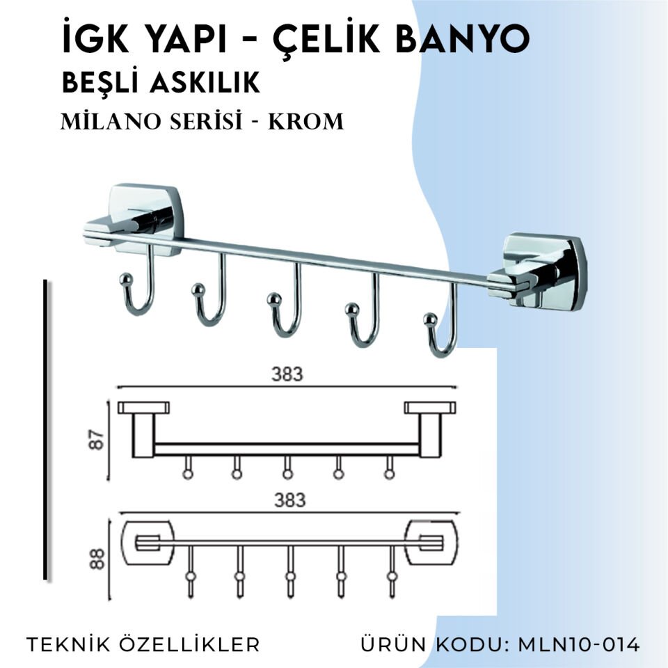 İGK YAPI - Çelik Banyo Milano Beşli Askılık (MLN10-014)