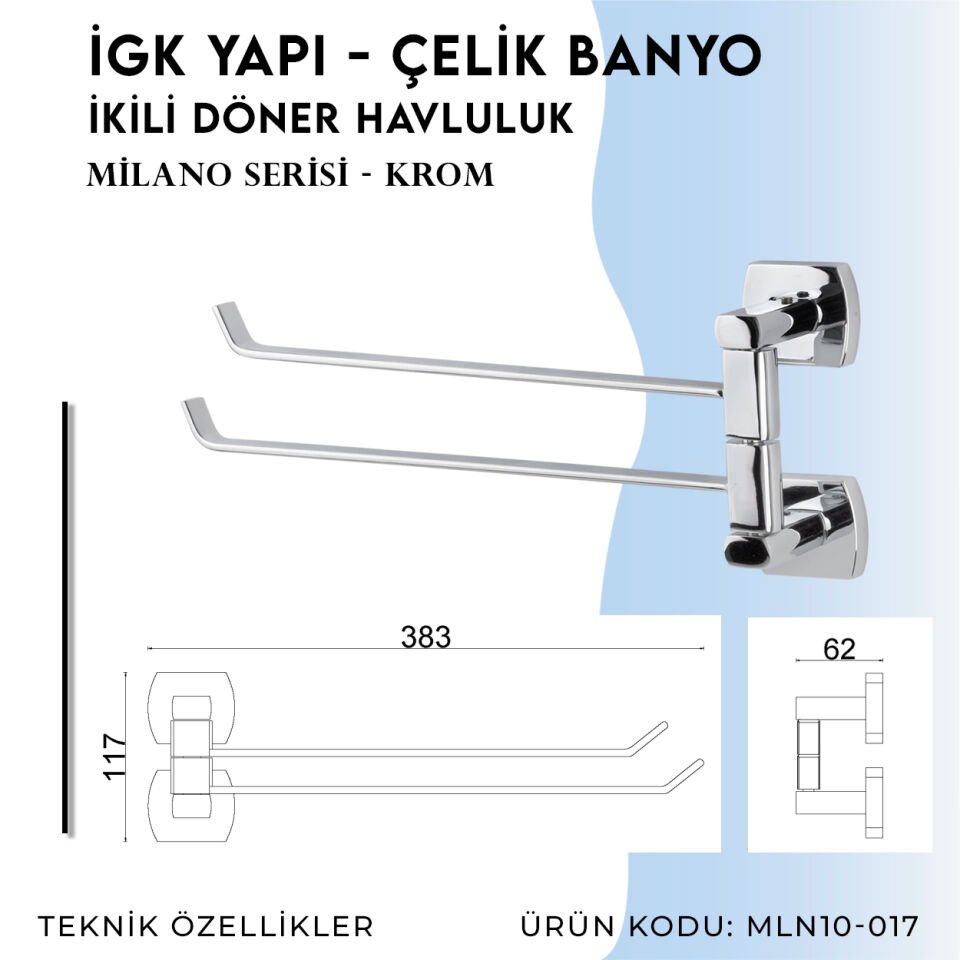 İGK YAPI - Çelik Banyo Milano İkili Döner Havluluk (MLN10-017)