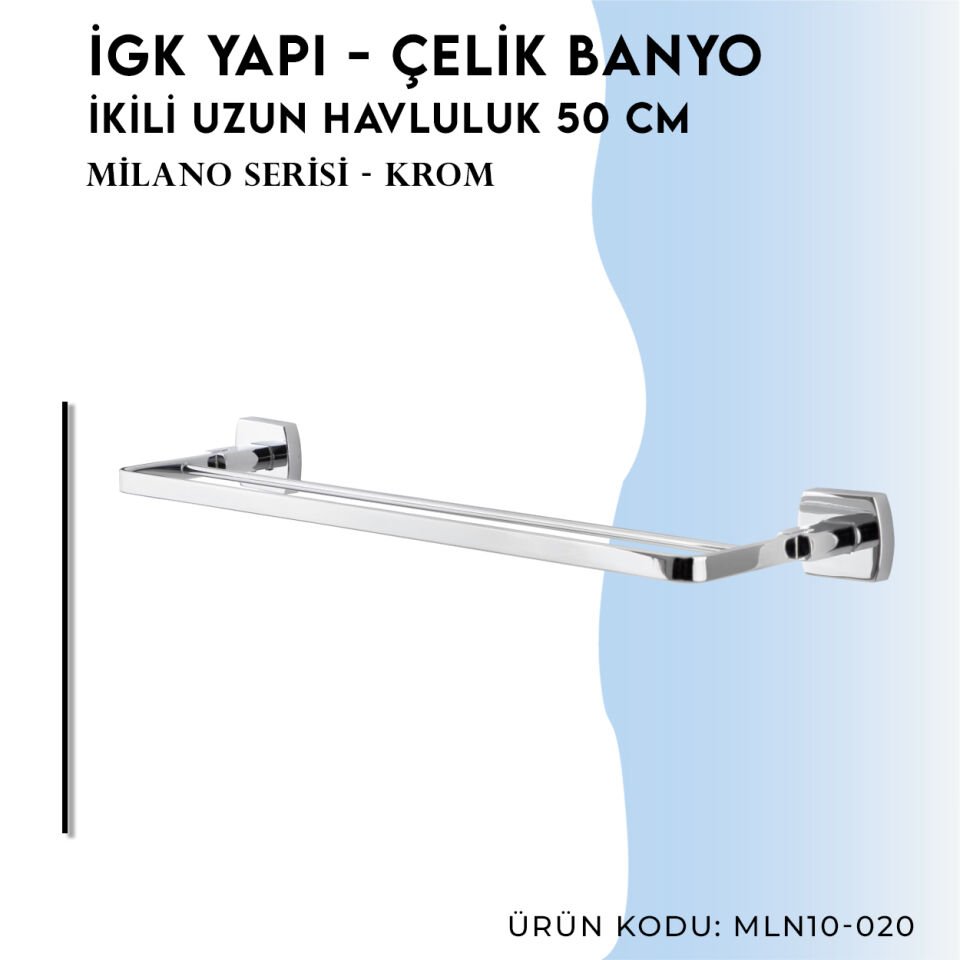 İGK YAPI - Çelik Banyo Milano İkili Uzun Havluluk 50cm (MLN10-020)