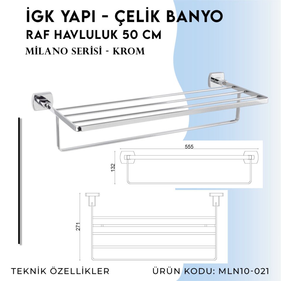 İGK YAPI - Çelik Banyo Milano Raf Havluluk 50cm (MLN10-021)