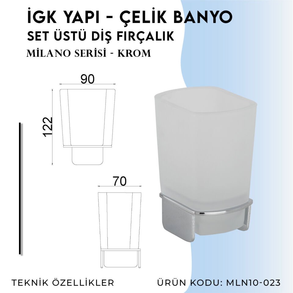 İGK YAPI - Çelik Banyo Milano Set Üstü Diş Fırçalık (MLN10-023)