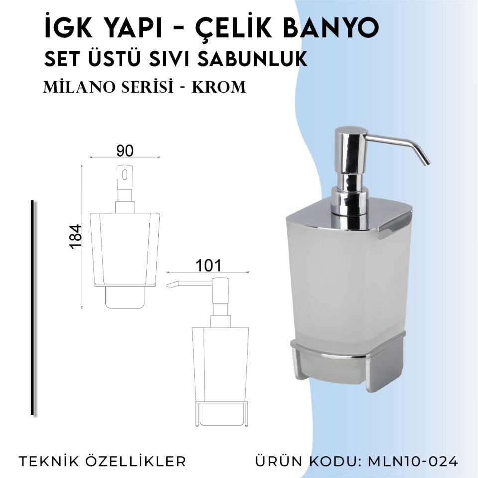 İGK YAPI - Çelik Banyo Milano Set Üstü Sıvı Sabunluk (MLN10-024)