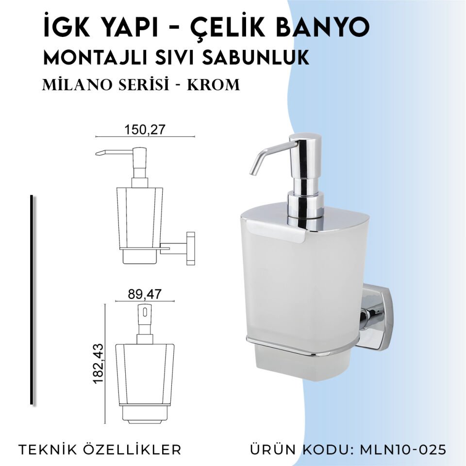 İGK YAPI - Çelik Banyo Milano Montajlı Sıvı Sabunluk (MLN10-025)