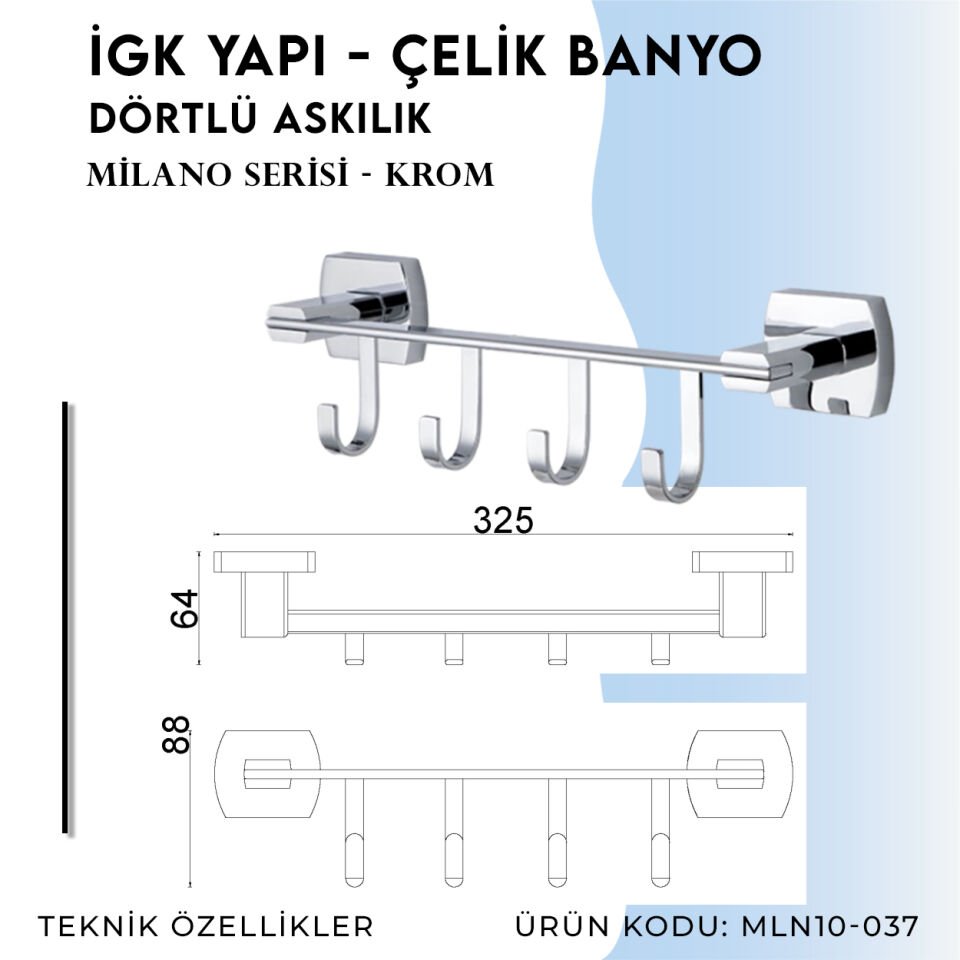İGK YAPI - Çelik Banyo Milano Dörtlü Askılık (MLN10-037)