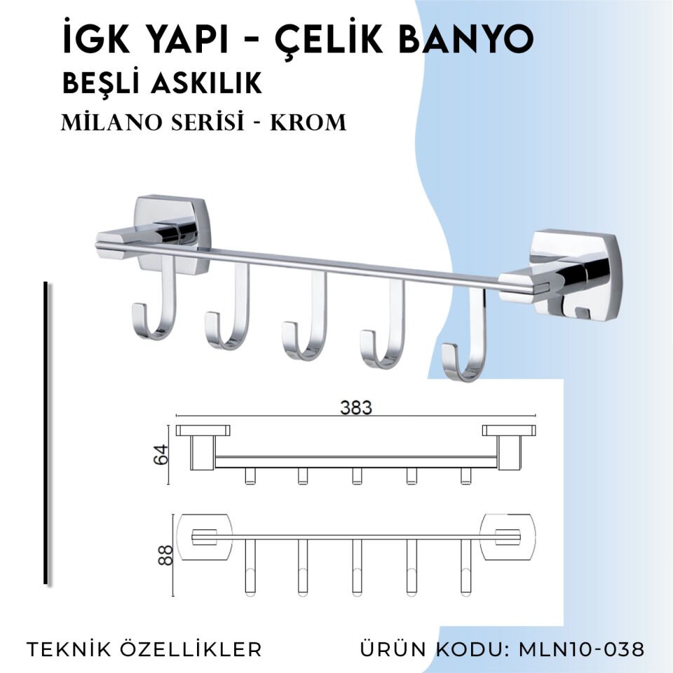 İGK YAPI - Çelik Banyo Milano Beşli Askılık (MLN10-038)