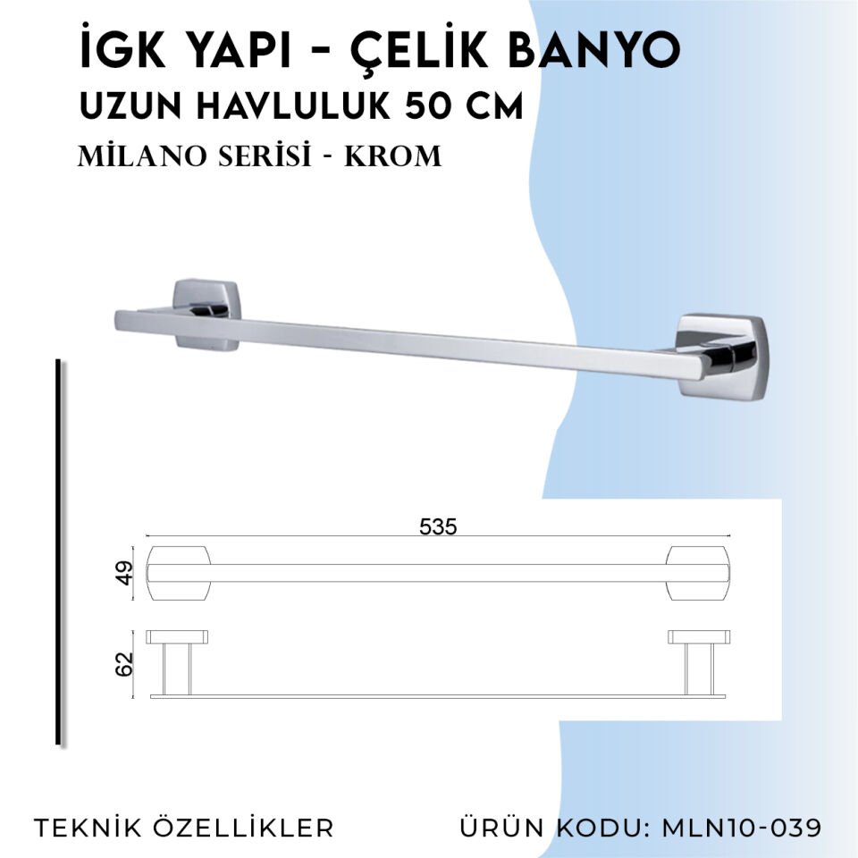 İGK YAPI - Çelik Banyo Milano Uzun Havluluk 50cm (MLN10-039)