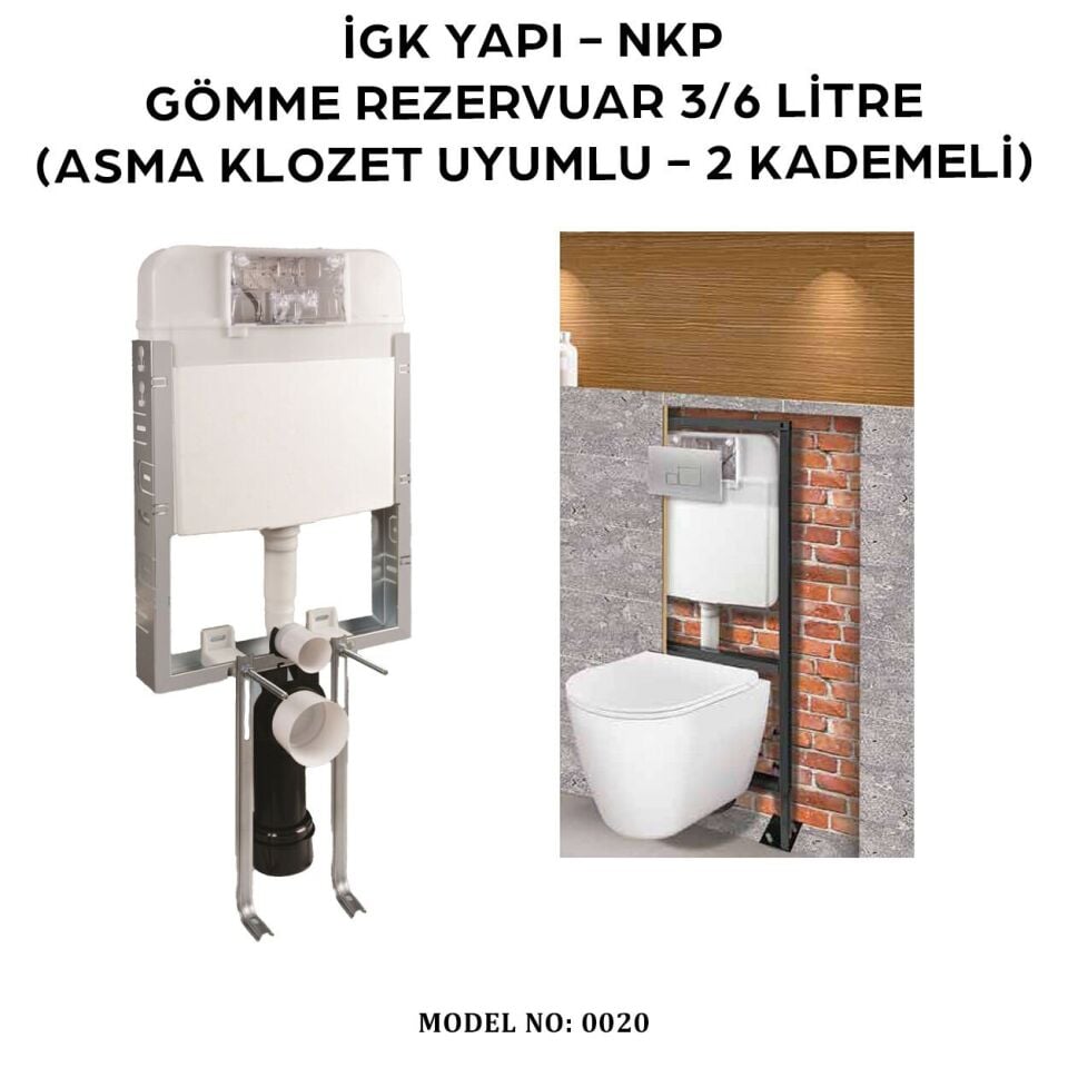 İGK YAPI – NKP 0020 Gömme Rezervuar 3/6 Litre (Asma Klozet Uyumlu - 2 Kademeli)