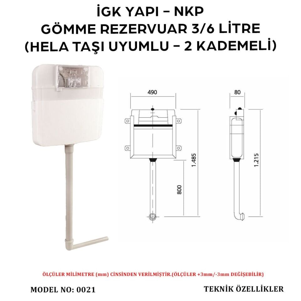 İGK YAPI – NKP 0021 Gömme Rezervuar 3/6 Litre (Hela Taşı Uyumlu - 2 Kademeli)