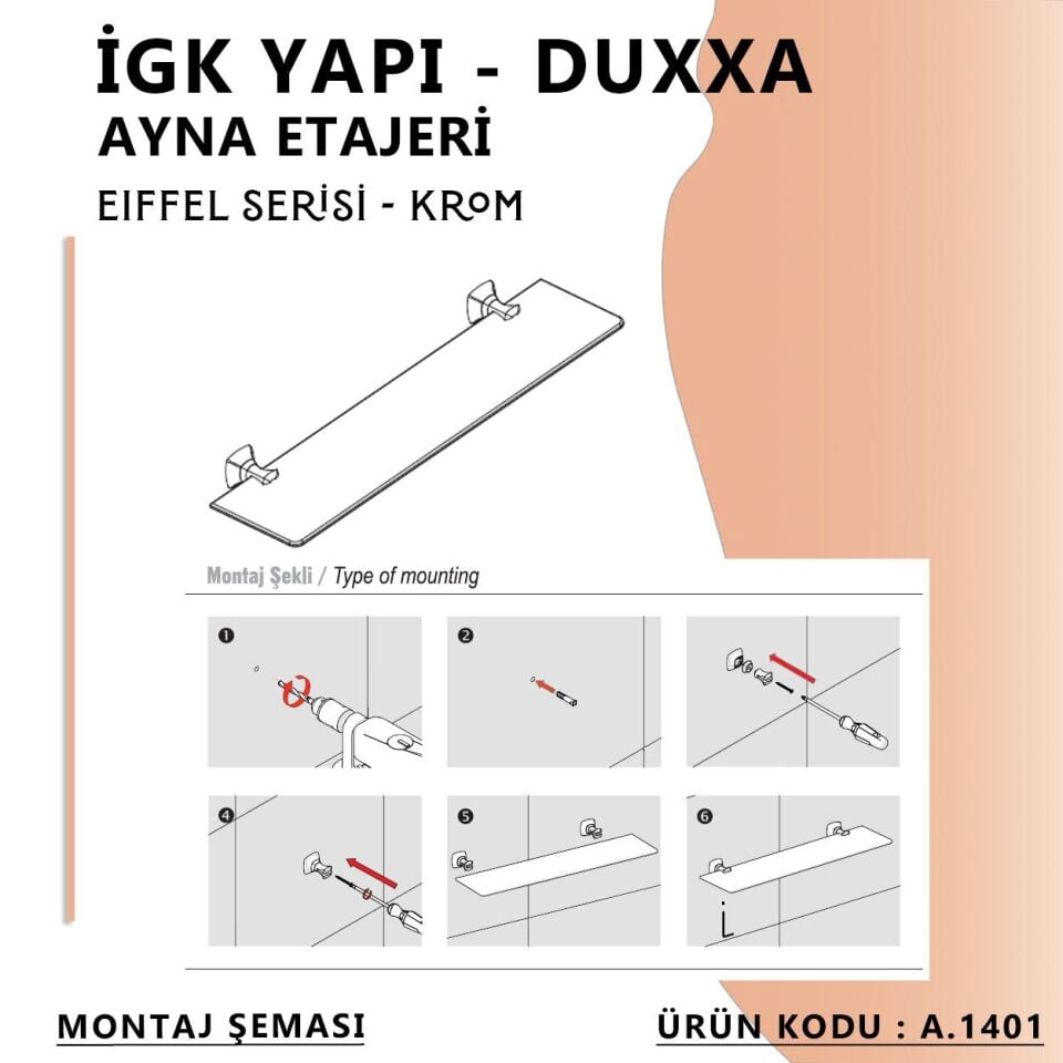 İGK YAPI - Duxxa Eiffel Ayna Etajeri Krom (A.1401)