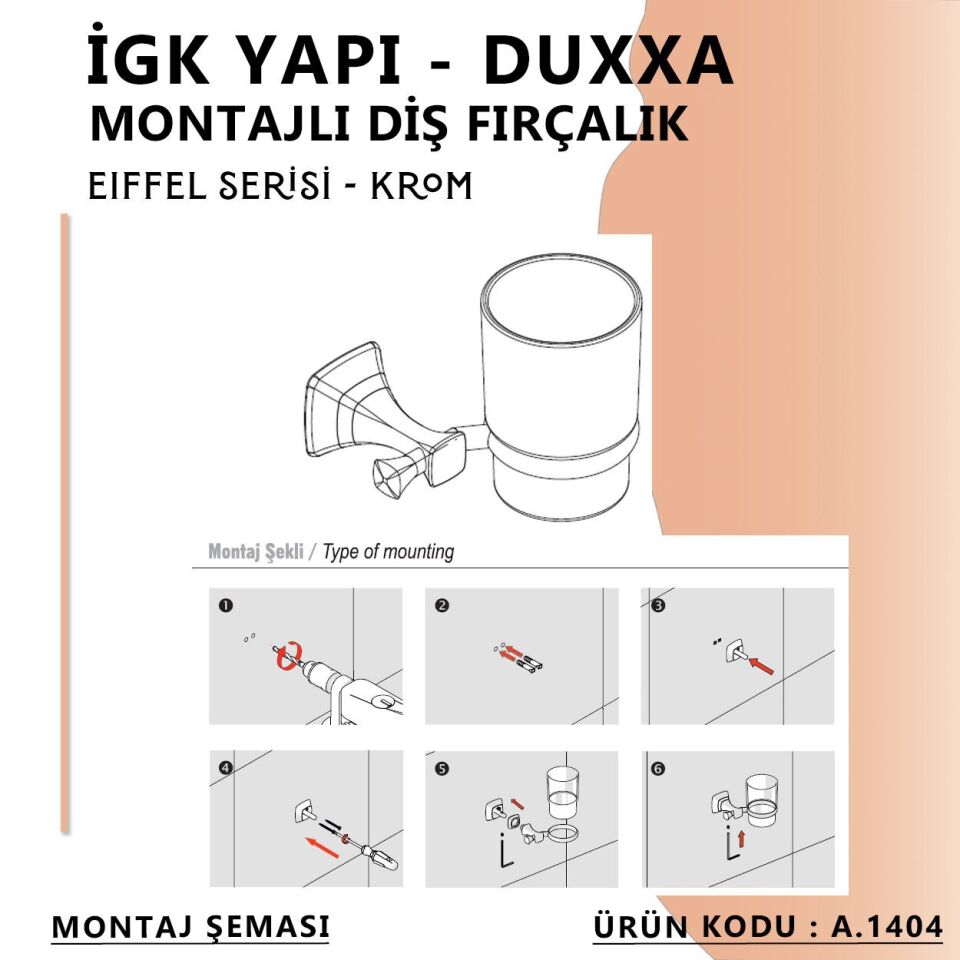 İGK YAPI - Duxxa Eiffel Montajlı Diş Fırçalık Krom (A.1404)
