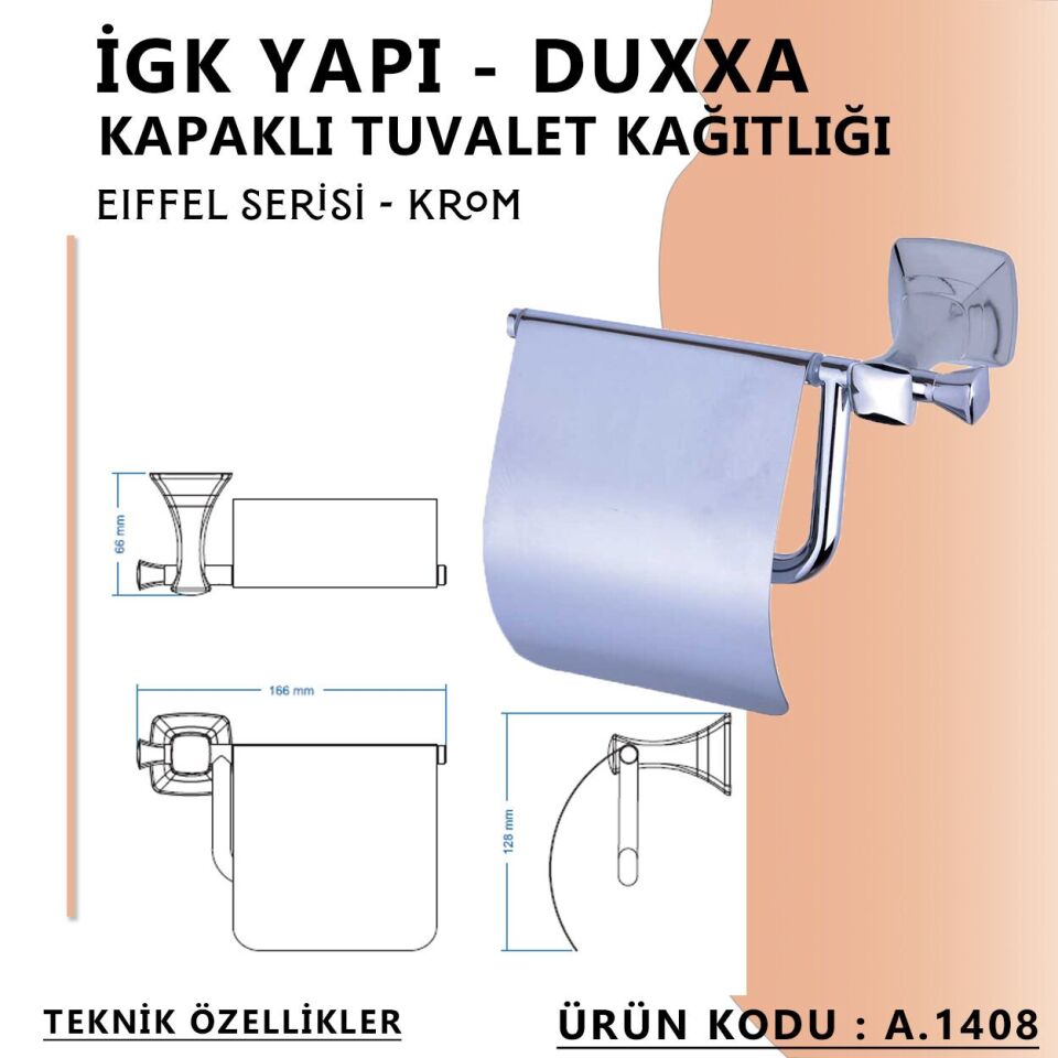 İGK YAPI - Duxxa Eiffel Kapaklı Tuvalet Kağıtlığı Krom (A.1408)