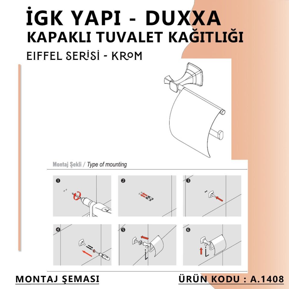 İGK YAPI - Duxxa Eiffel Kapaklı Tuvalet Kağıtlığı Krom (A.1408)