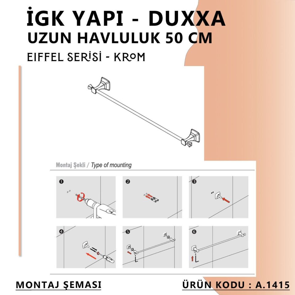 İGK YAPI - Duxxa Eiffel Uzun Havluluk (50 cm) Krom (A.1415)