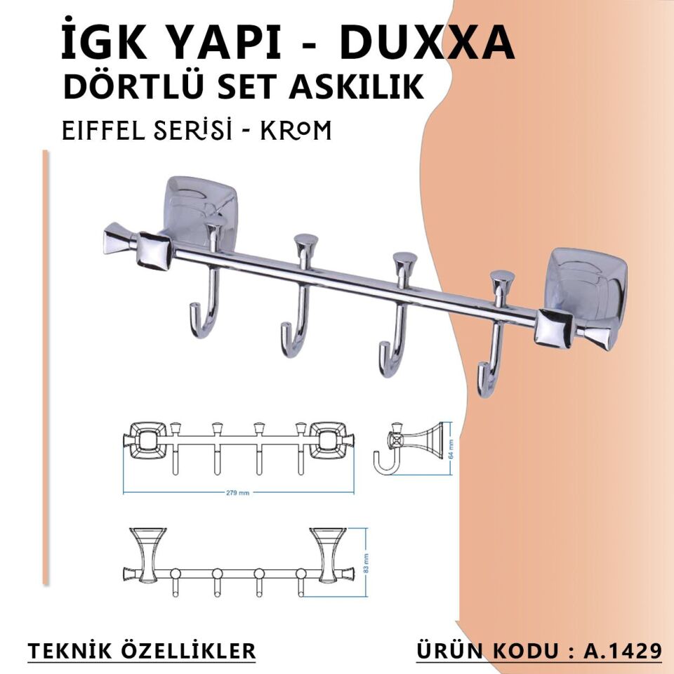 İGK YAPI - Duxxa Eiffel Beşli Set Askılık Krom (A.1429)