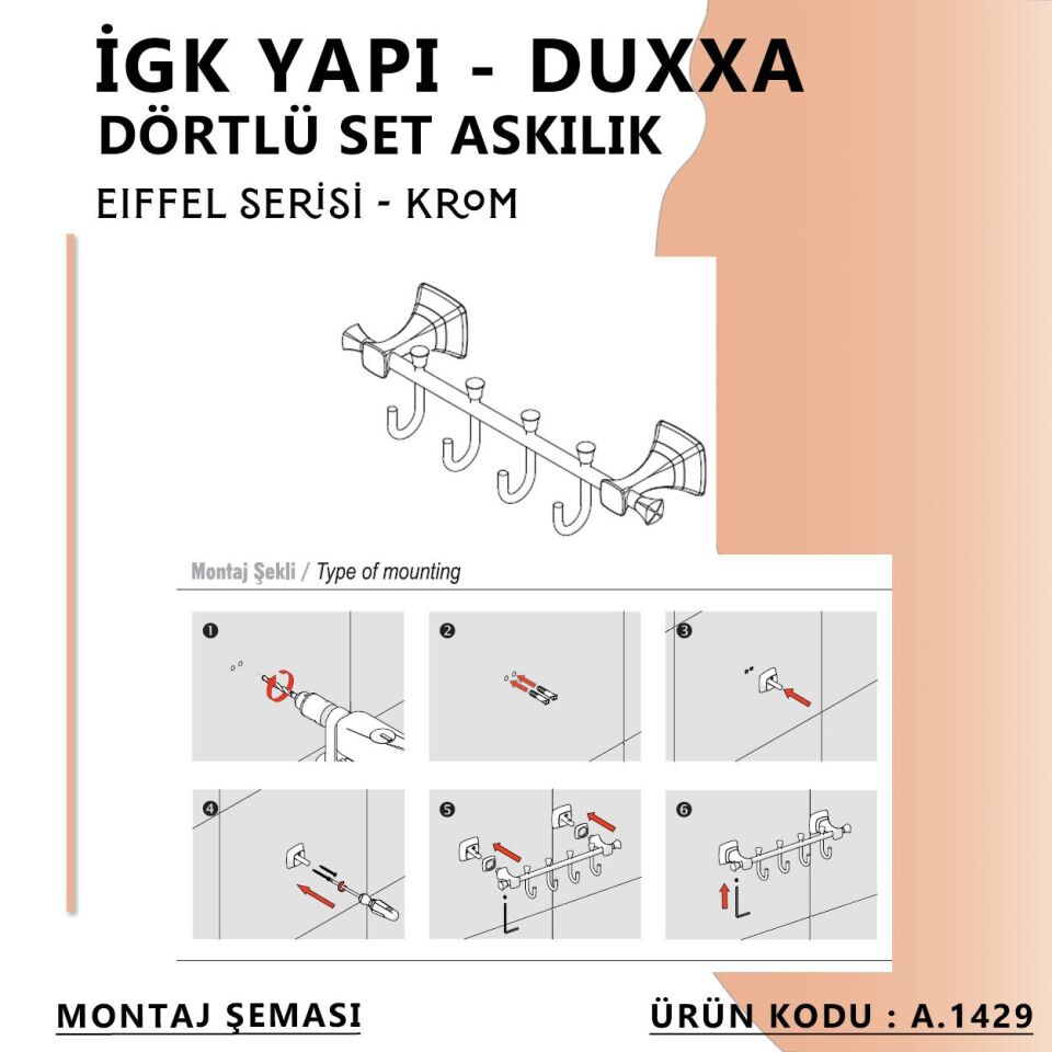 İGK YAPI - Duxxa Eiffel Beşli Set Askılık Krom (A.1429)