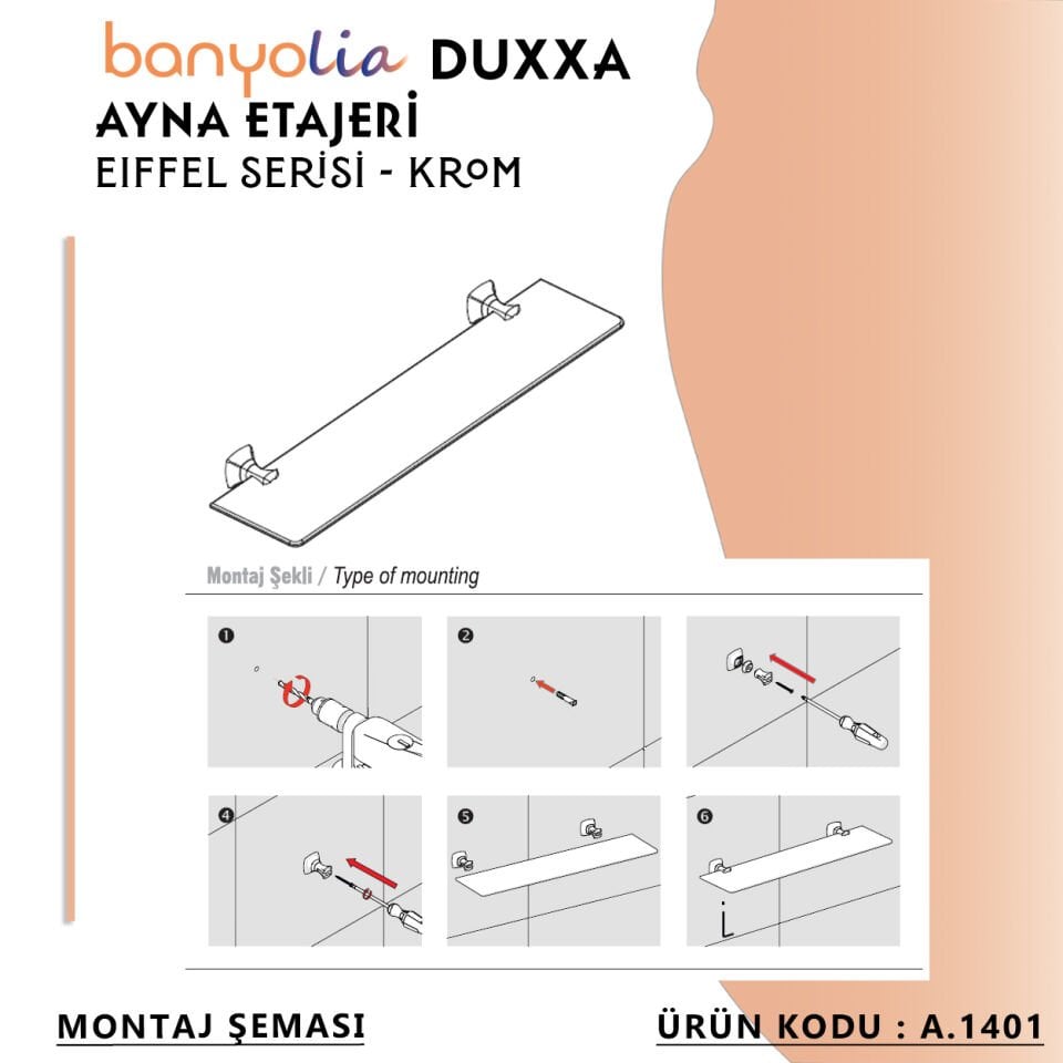 BANYOLİA - Duxxa Eiffel Ayna Etajeri Krom (A.1401)