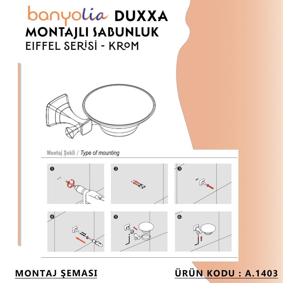 BANYOLİA - Duxxa Eiffel Montajlı Sabunluk Krom (A.1403)