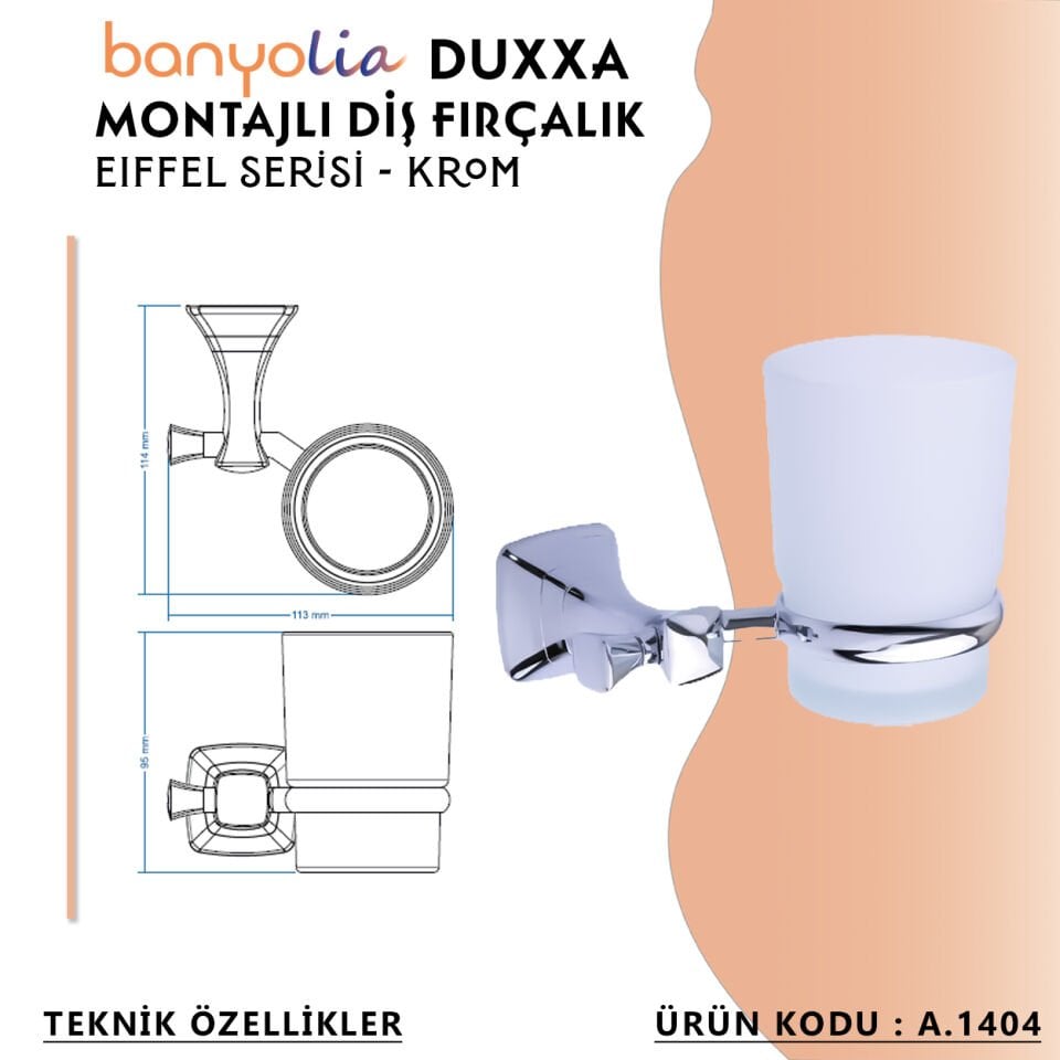 BANYOLİA - Duxxa Eiffel Montajlı Diş Fırçalık Krom (A.1404)