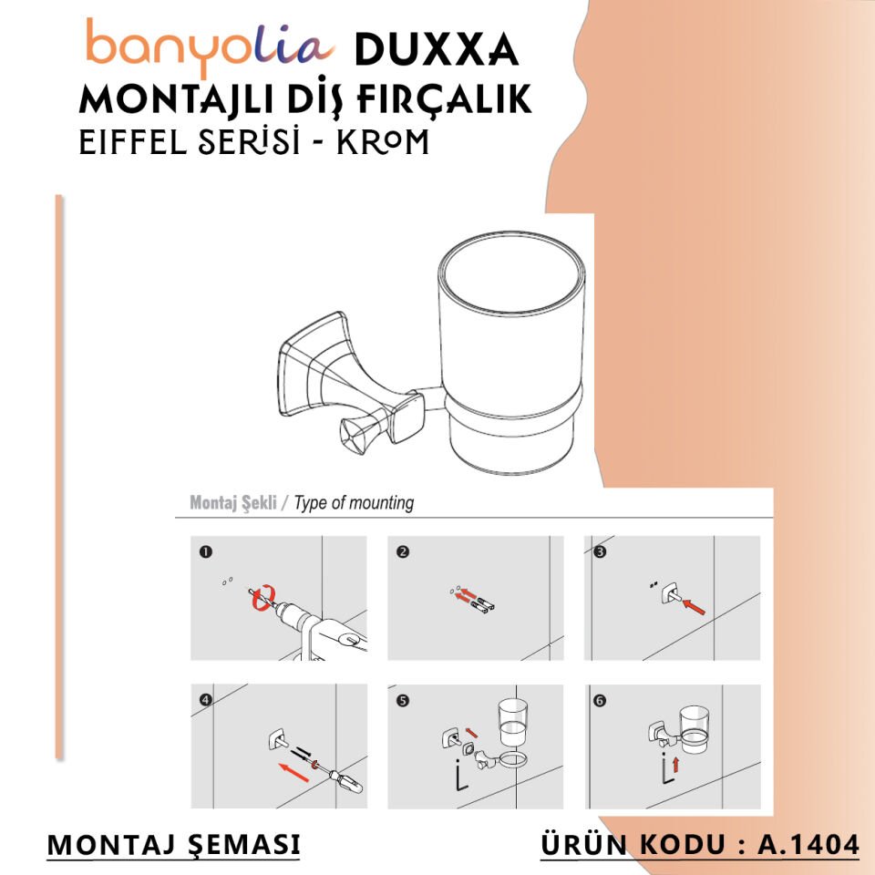 BANYOLİA - Duxxa Eiffel Montajlı Diş Fırçalık Krom (A.1404)
