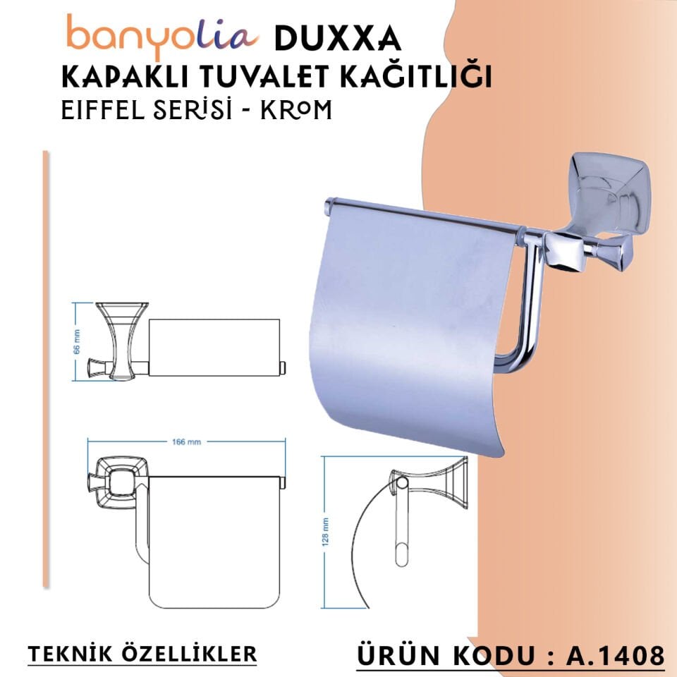 BANYOLİA - Duxxa Eiffel Kapaklı Tuvalet Kağıtlığı Krom (A.1408)