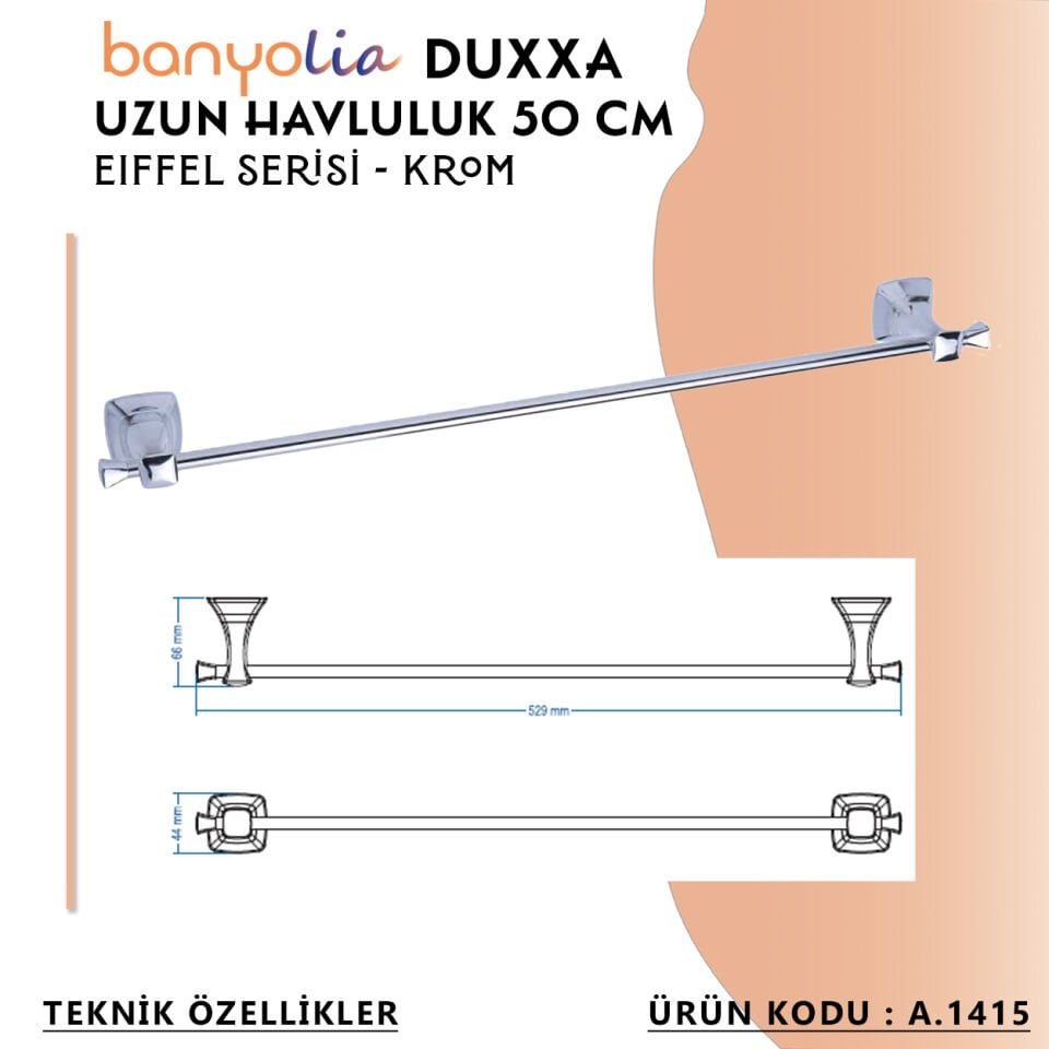 BANYOLİA - Duxxa Eiffel Uzun Havluluk (50 cm) Krom (A.1415)