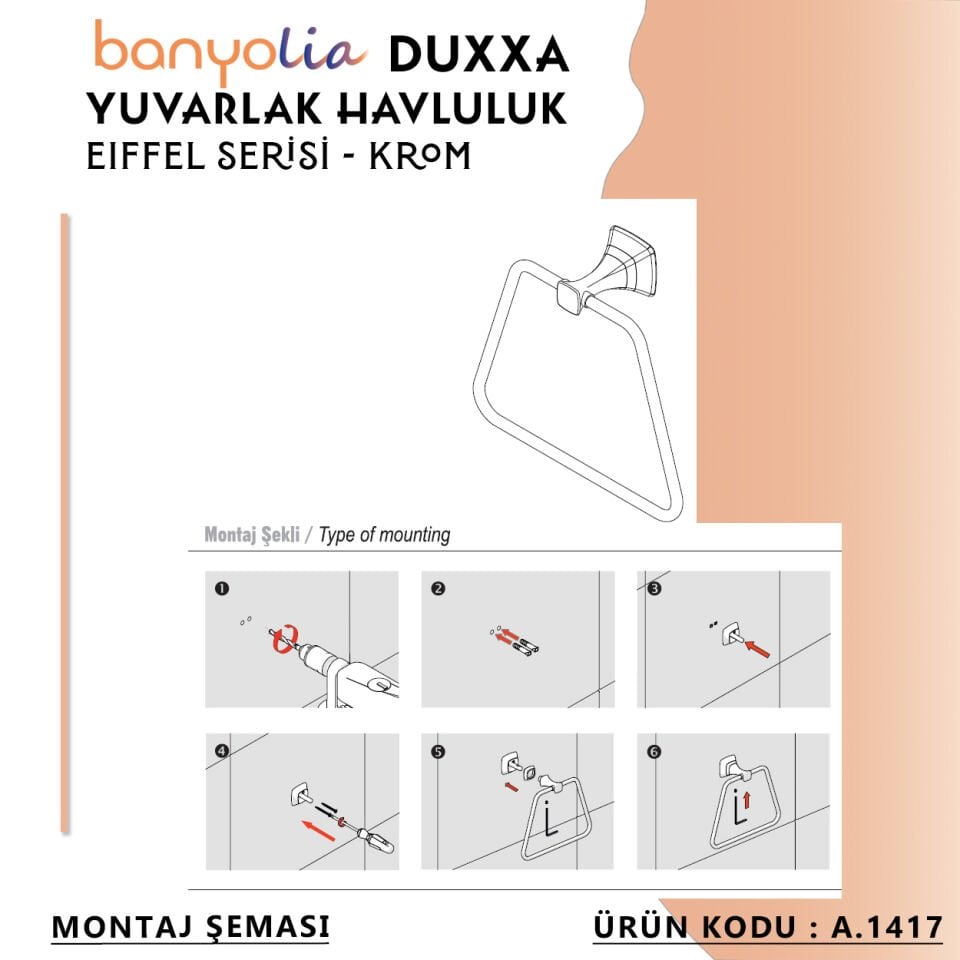 BANYOLİA - Duxxa Eiffel Yuvarlak Havluluk Krom (A.1417)