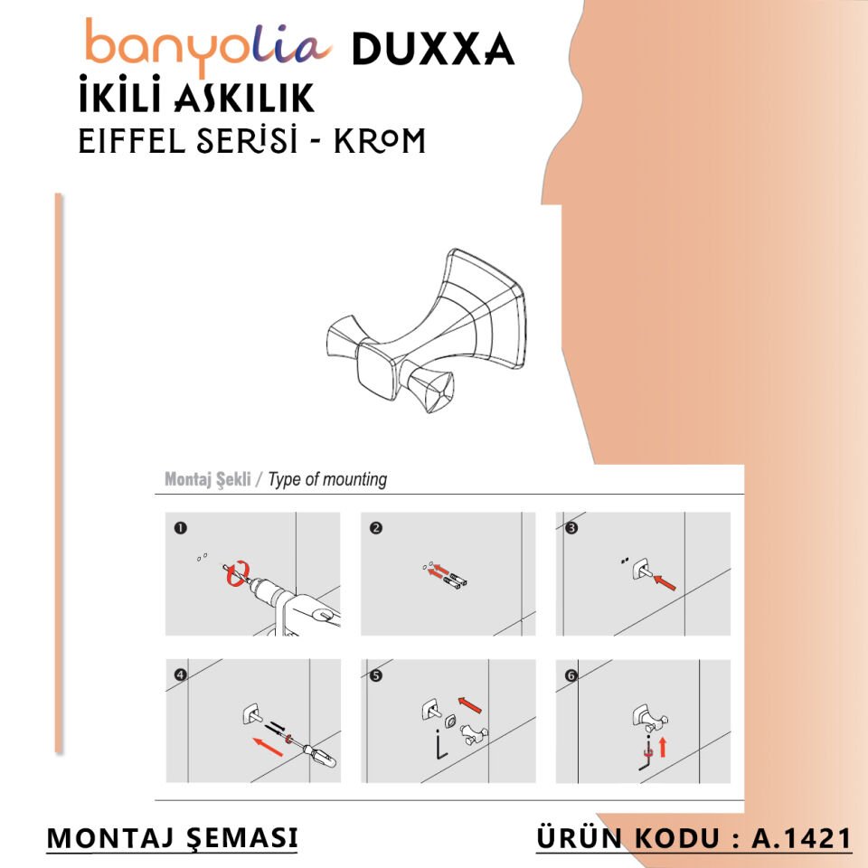 BANYOLİA - Duxxa Eiffel İkili Askılık Krom (A.1421)