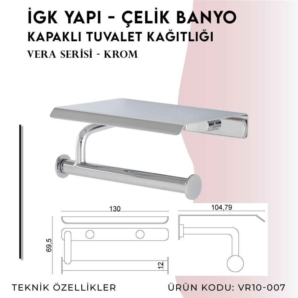 İGK YAPI - Çelik Banyo Vera Kapaklı Tuvalet Kâğıtlığı (VR10-007)