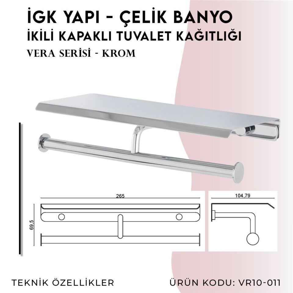 İGK YAPI - Çelik Banyo Vera İkili Kapaklı Tuvalet Kâğıtlığı (VR10-011)