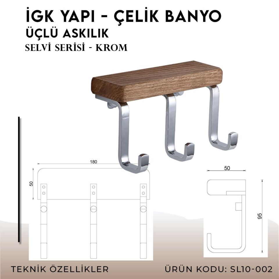 İGK YAPI - Çelik Banyo Selvi Üçlü Askılık (SL10-002)
