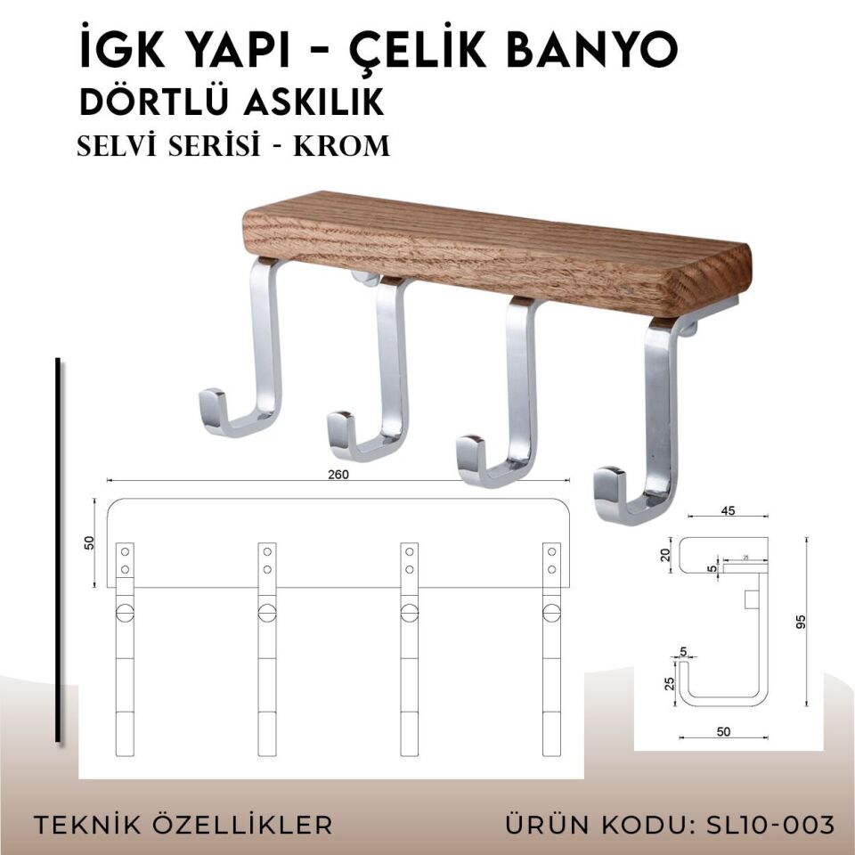 İGK YAPI - Çelik Banyo Selvi Dörtlü Askılık (SL10-003)