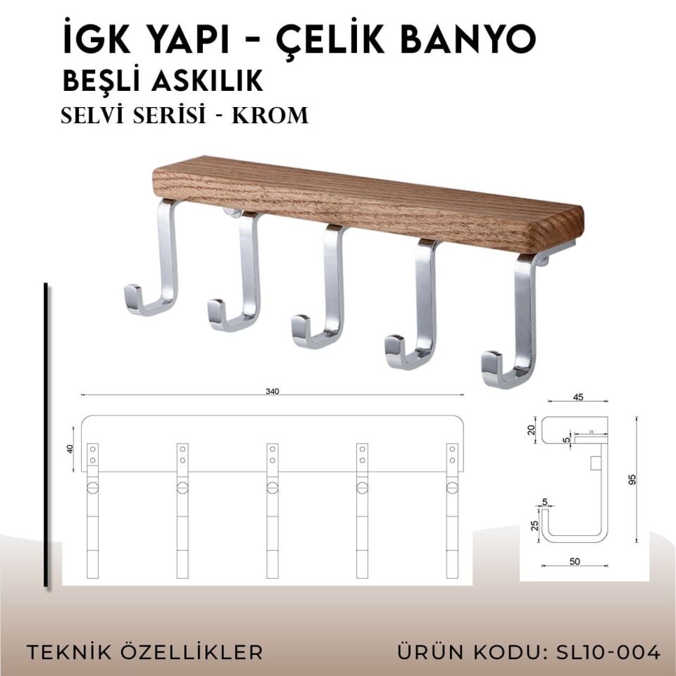 İGK YAPI - Çelik Banyo Selvi Beşli Askılık (SL10-004)