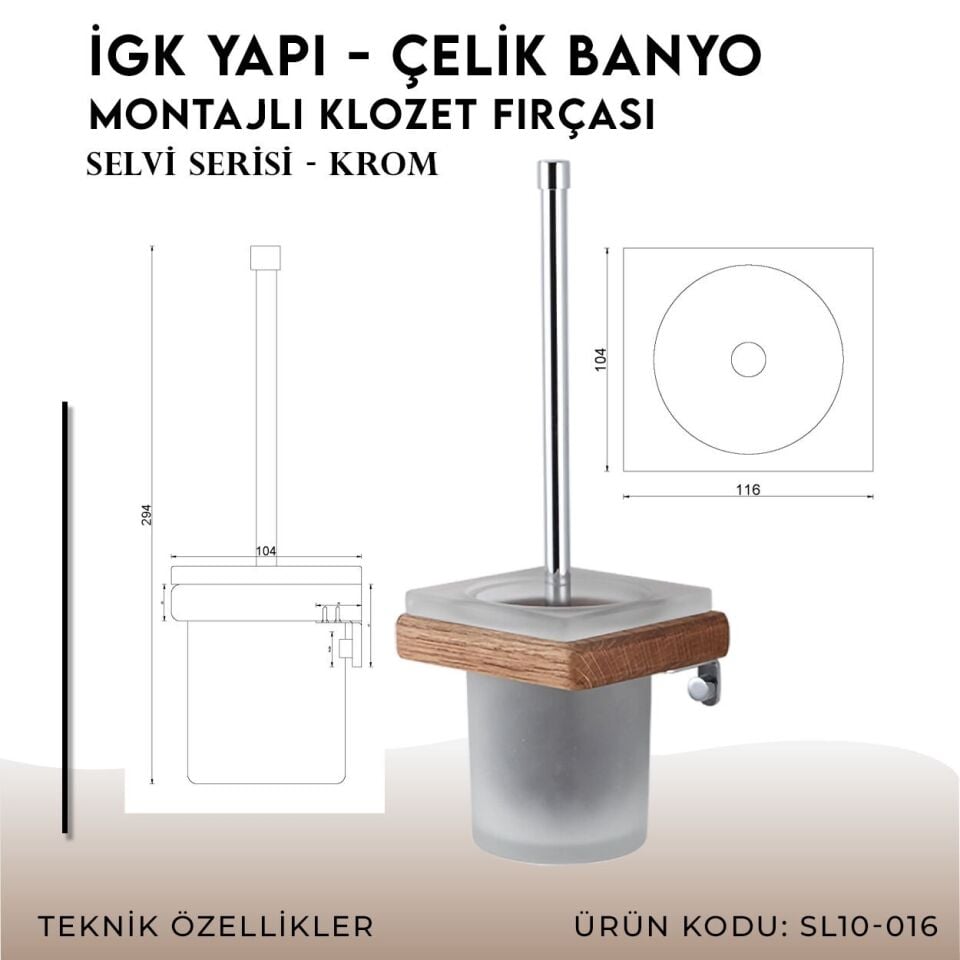 İGK YAPI - Çelik Banyo Selvi Montajlı Klozet Fırçası (SL10-016)