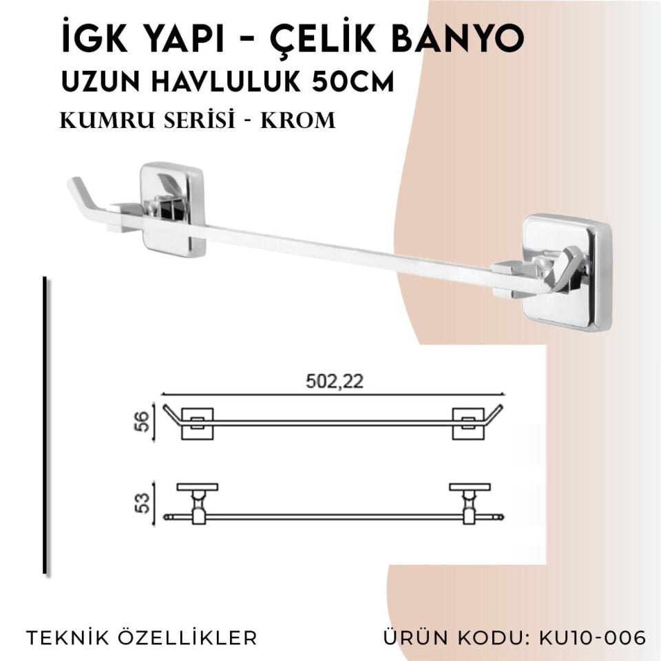 İGK YAPI - Çelik Banyo Kumru Uzun Havluluk 50cm (KU10-006)