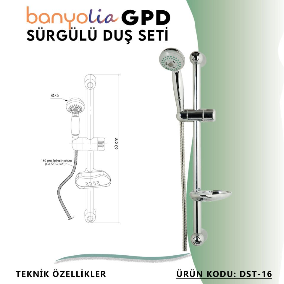 BANYOLİA - GPD Sürgülü Duş Seti (3 Fonksiyonlu Ø75)  (DST16)