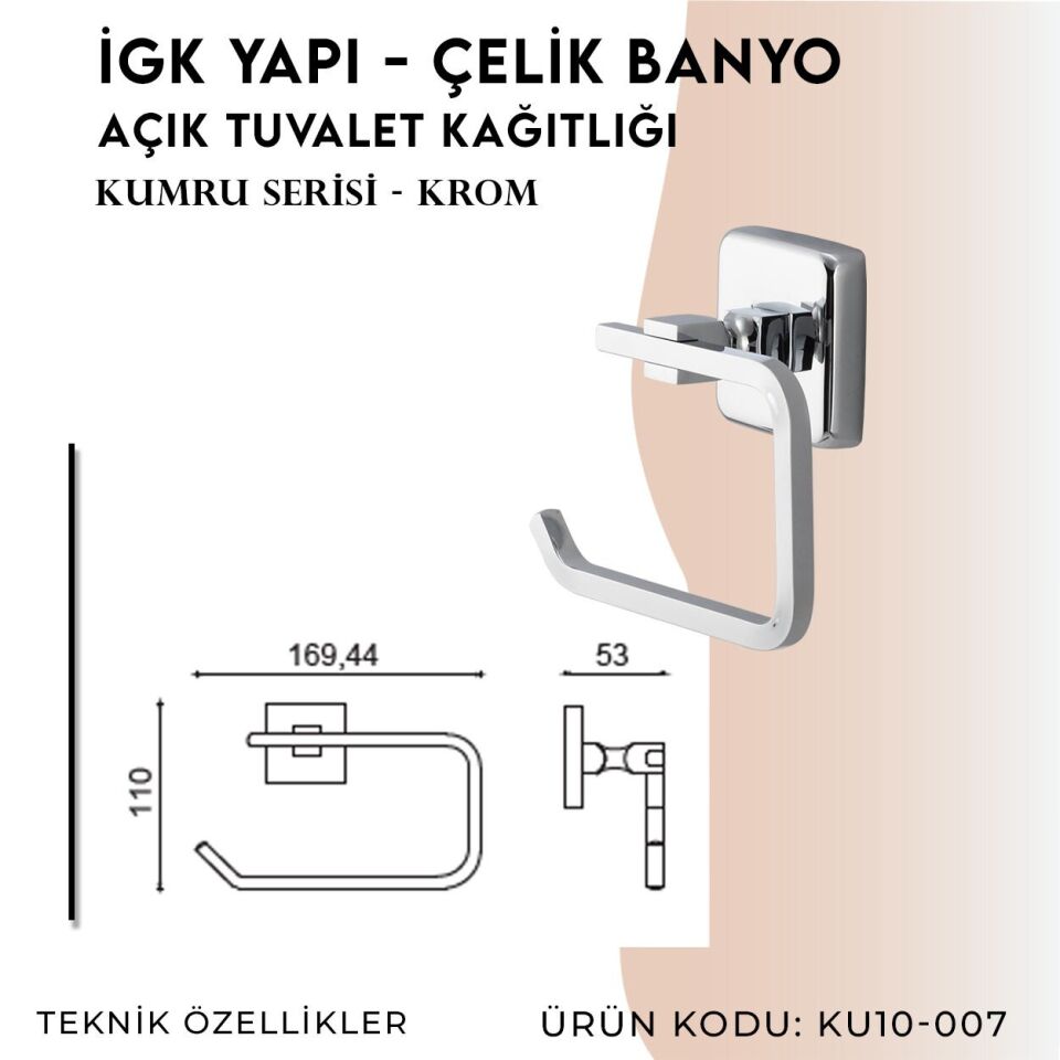 İGK YAPI - Çelik Banyo Kumru Açık Tuvalet Kâğıtlığı (KU10-007)