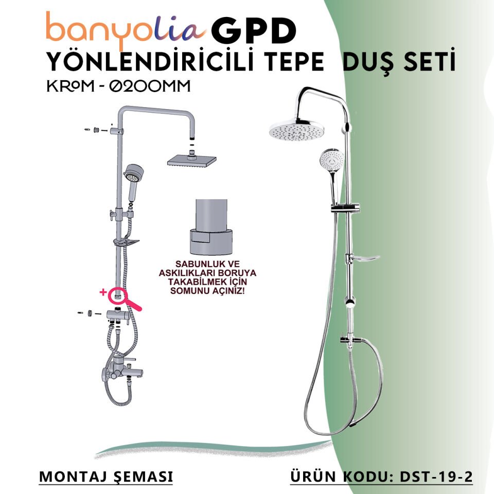 BANYOLİA - GPD Yönlendiricili Duş Seti (3 Fonksiyonlu El Duşu + Ø200)  (DST192)