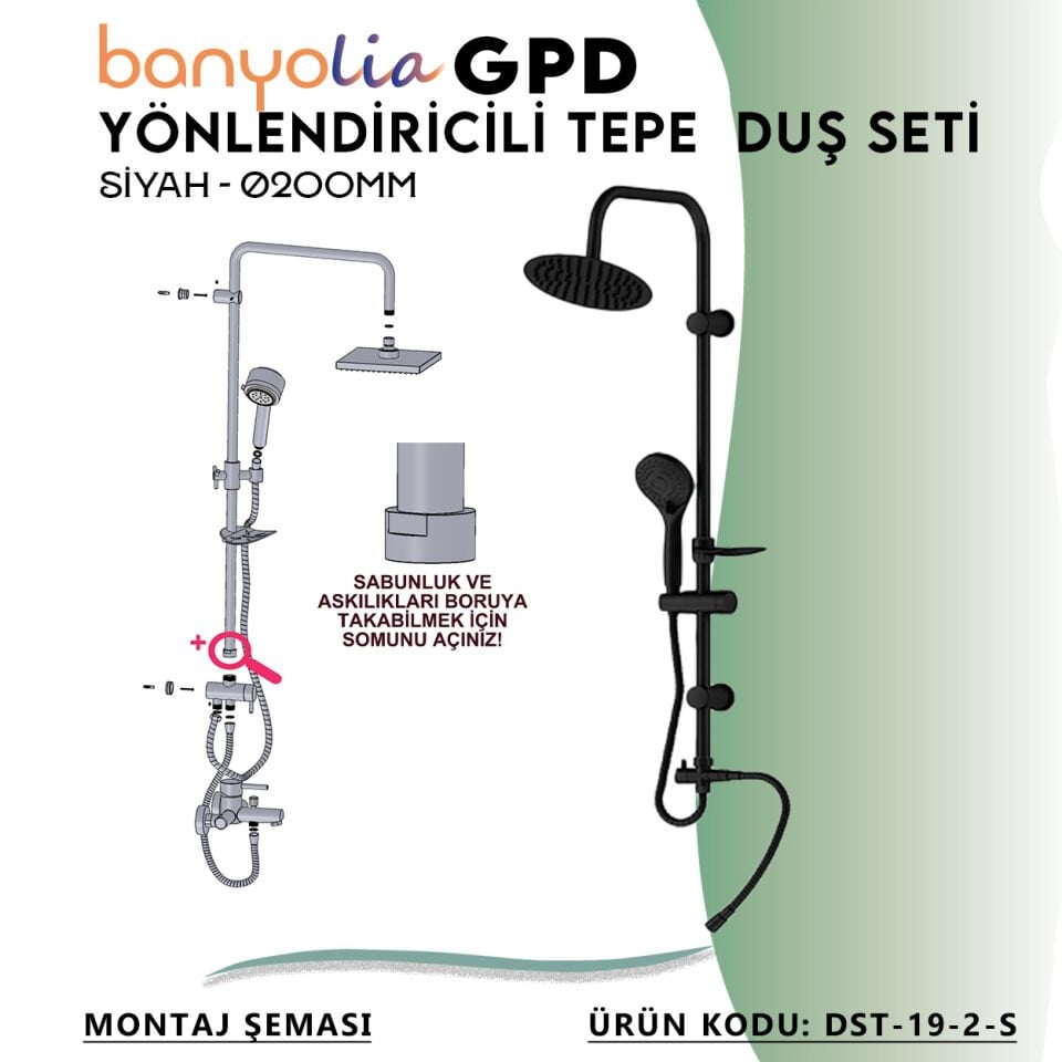 BANYOLİA - GPD Yönlendiricili Duş Seti (3 Fonksiyonlu El Duşu + Ø200)  (DST192S)