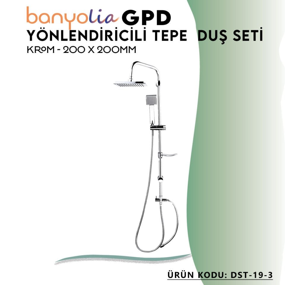 BANYOLİA - GPD Yönlendiricili Duş Seti (Tek Fonksiyonlu El Duşu + 200x200)  (DST193)