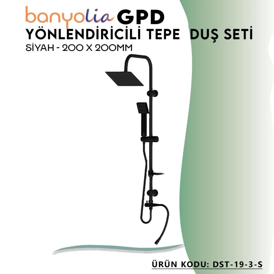 BANYOLİA - GPD Yönlendiricili Duş Seti (Tek Fonksiyonlu El Duşu + 200x200)  (DST193S)