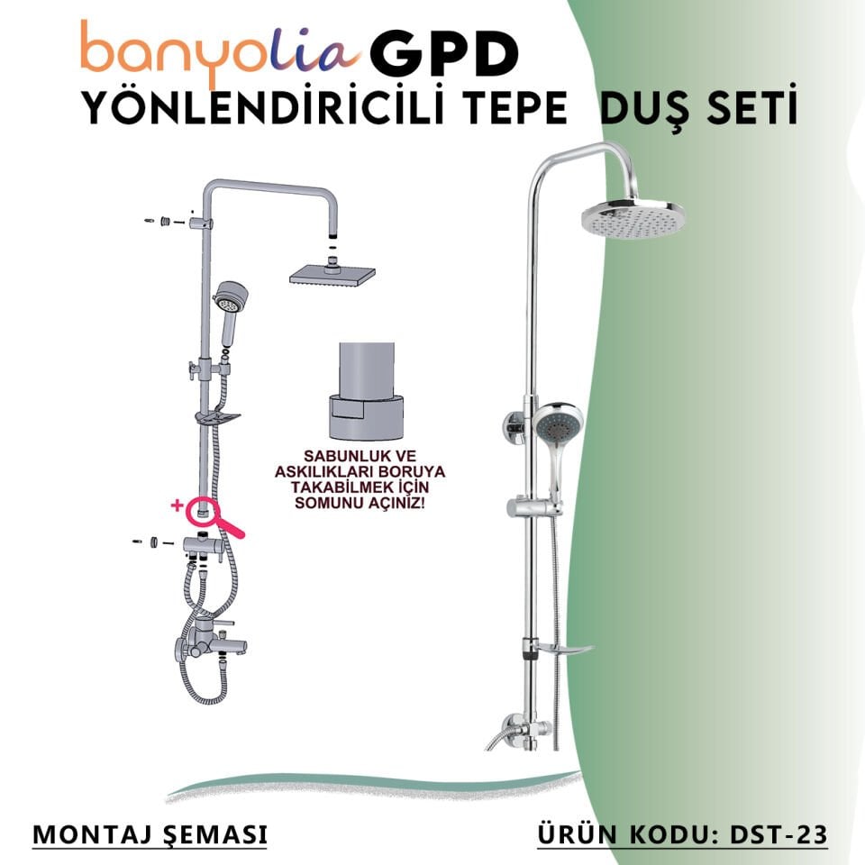 BANYOLİA - GPD Duş Seti (5 Fonksiyonlu El Duşu +Ø250)  (DST23)