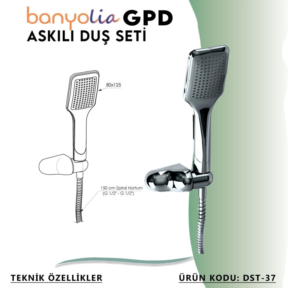 BANYOLİA - GPD Askılı Duş Seti (Tek Fonksiyonlu 80x125)  (DST37)