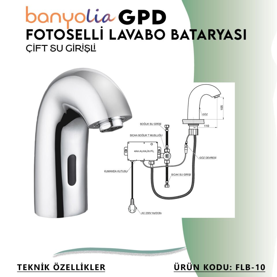 BANYOLİA - GPD Fotoselli Lavabo Bataryası (Çift Su Girişli)  (FLB10)