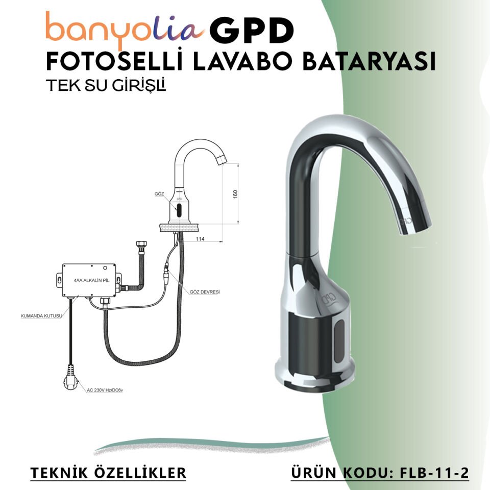 BANYOLİA - GPD Fotoselli Lavabo Bataryası (Tek Su Girişli)  (FLB11-2)