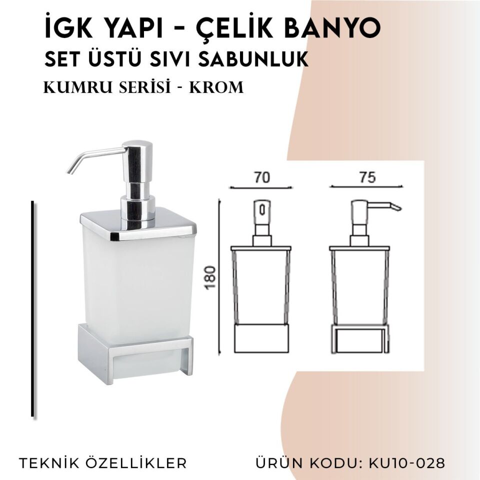 İGK YAPI - Çelik Banyo Kumru Set Üstü Sıvı Sabunluk (KU10-028)