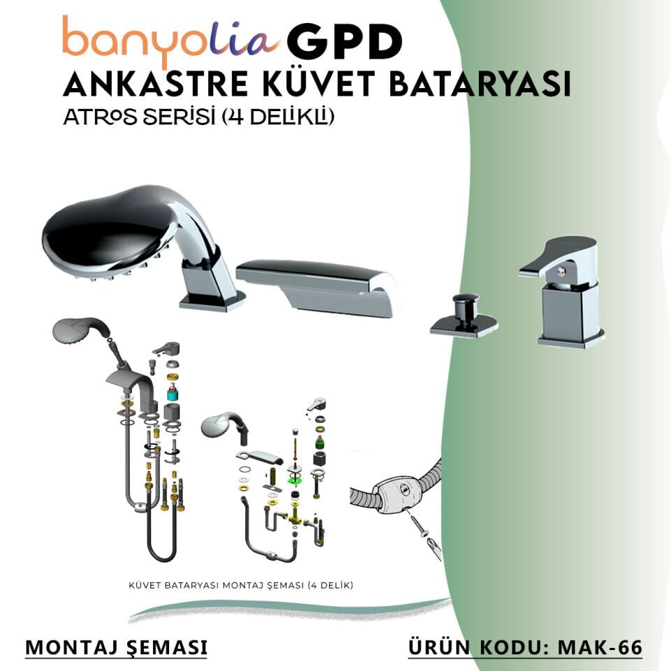 BANYOLİA - GPD Atros Ankastre Küvet Bataryası (4 Delikli)  (MAK66)