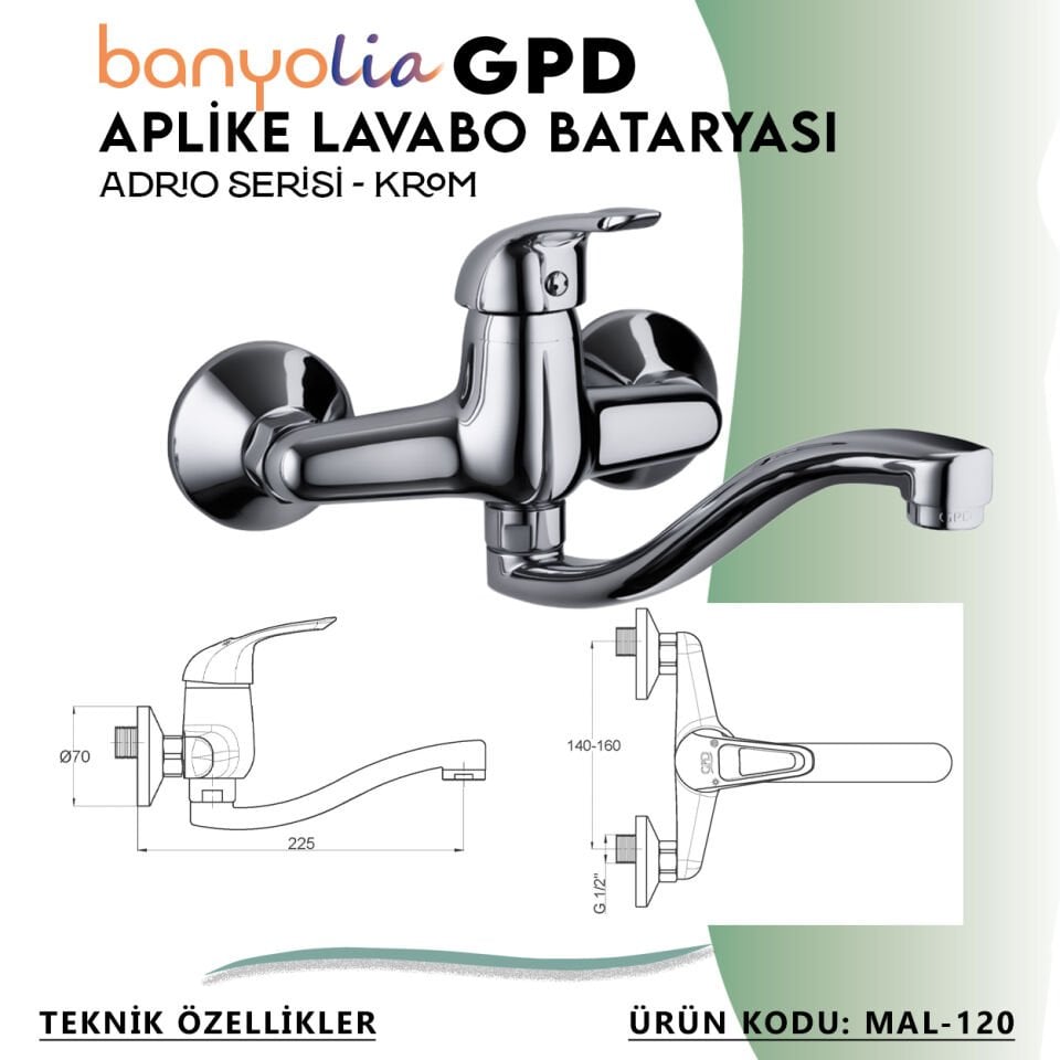 BANYOLİA - GPD Adrio Aplike Lavabo Bataryası  (MAL120)