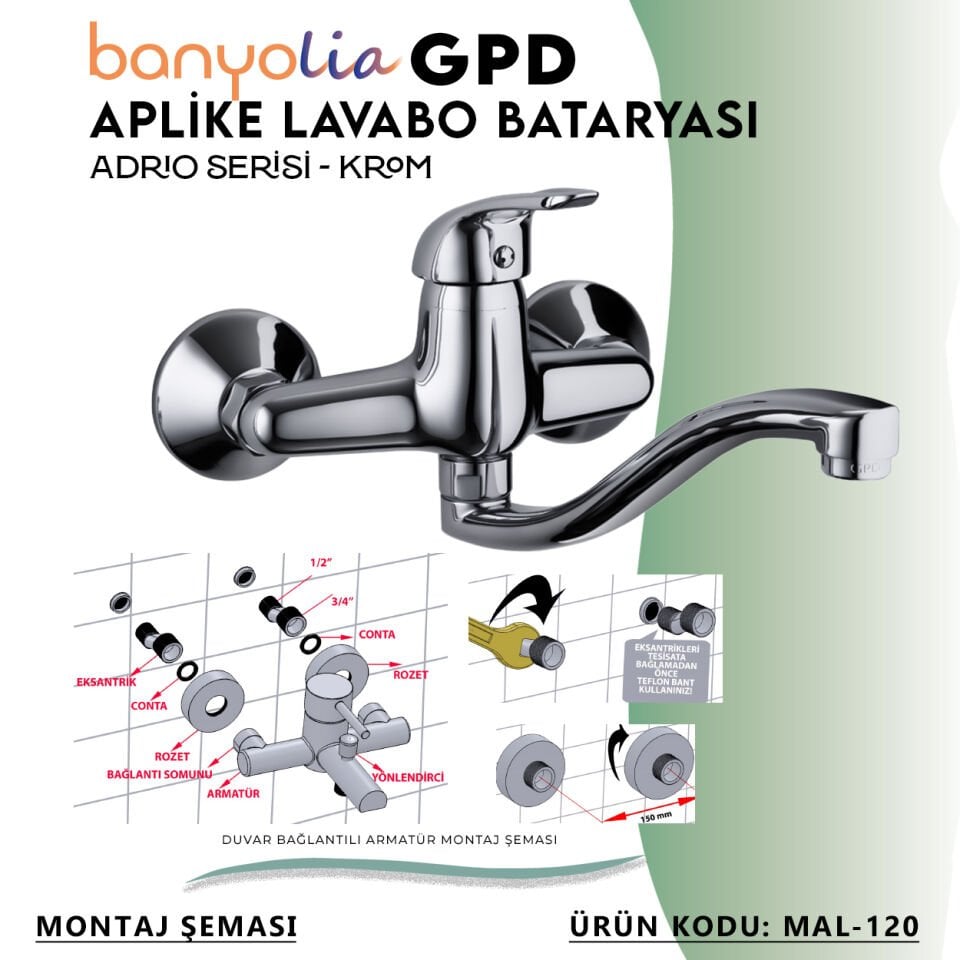 BANYOLİA - GPD Adrio Aplike Lavabo Bataryası  (MAL120)