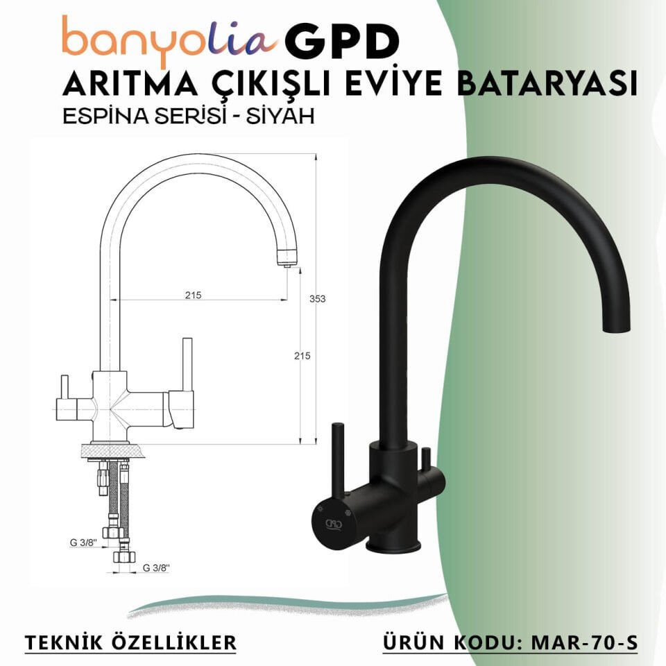 BANYOLİA - GPD S Espina Arıtma Çıkışlı Eviye Bataryası  ( MAR70-S)