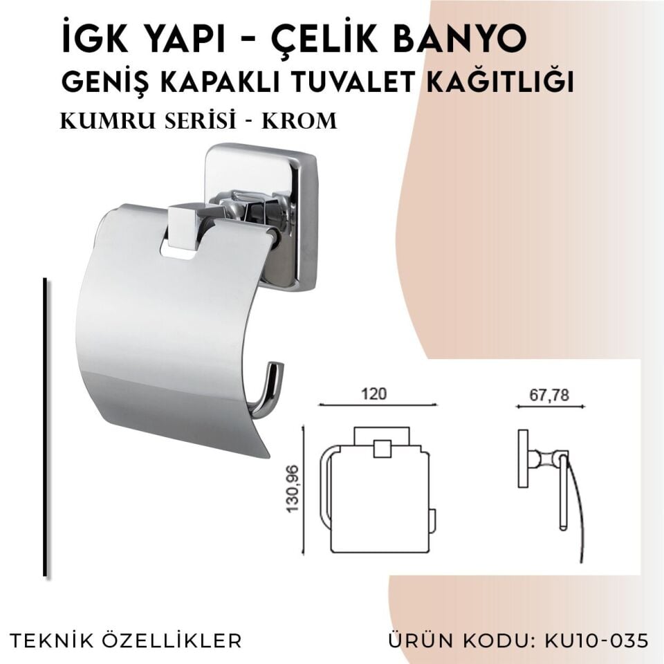 İGK YAPI - Çelik Banyo Kumru Geniş Kapaklı Tuvalet Kâğıtlığı (KU10-035)